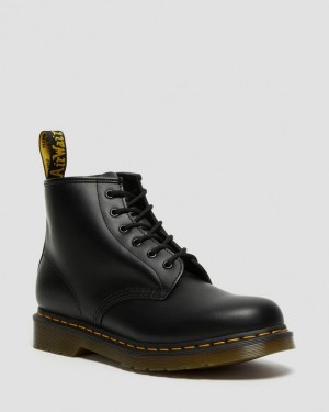 Men's Dr Martens 101 Yellow Stitch Smooth Leather Ankle Boots Black | Singapore_Dr26449