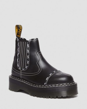 Men's Dr Martens 2976 Gothic Americana Leather Platform Chelsea Boots Black | Singapore_Dr64898
